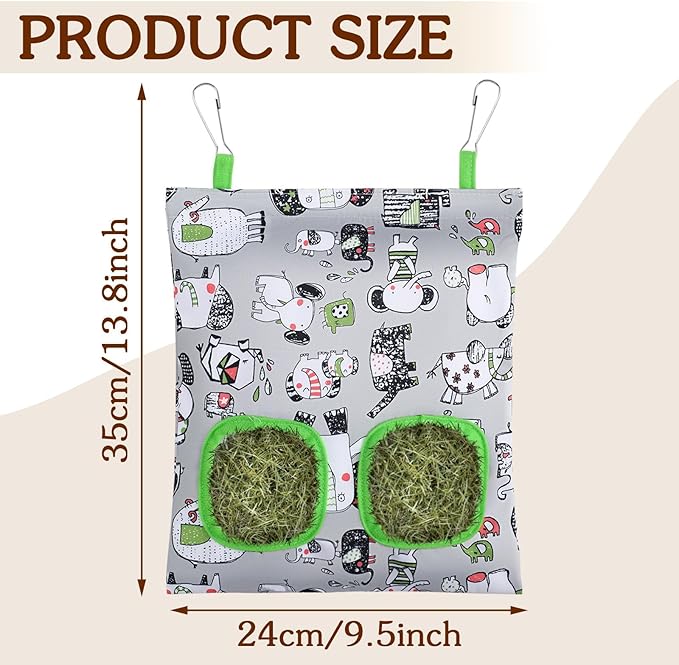 UPINS 3 Hay Bag for Rabbits - 2-Hole Hanging Hay Feeder for Guinea Pigs, Chinchillas, Hamsters & Small Pets (Dark Color)