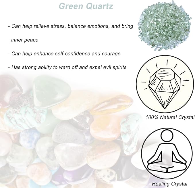 Erliway 100g Natural Green Quartz Crystal Chips 7-9mm Tumbled Stones | Small Crushed Crystal Stone, Polished Crystals Chips for Fish Tank, Healing Tumbled Rocks for Reiki Jewelry Making Home Décor