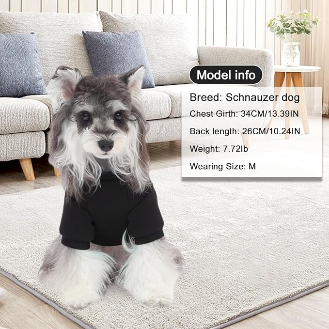 2 Pack Dog Hoodie Warm Hood Dog Sweater Cold Weather Small Dogs Sweatshirt Comfort Pet Clothes for Small Medium Dogs with Pockets (Black+Grey, XXS (Back: 5.9",Chest: 10.6", 0.8-1.8lbs))