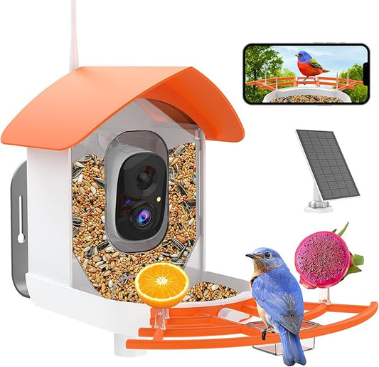 Bird Feeder with Camera,Smart Bird Feeder Camera with Solar Powered,AI Identify Species,Birds Watching,Auto Record FHD 2K Feathered Visitor Video in Backyard,Ideal Gifts for Birds Lovers