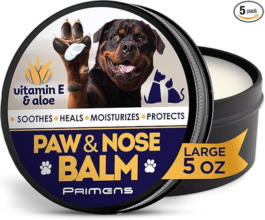 Natural Dog Paw Balm, Dog Paw Protection for Hot Pavement, Wax for Dry Paws & Nose, Canine Moisturizer for Cracked Paws, Cream Butter for Cat and Dogs (5 OZ)
