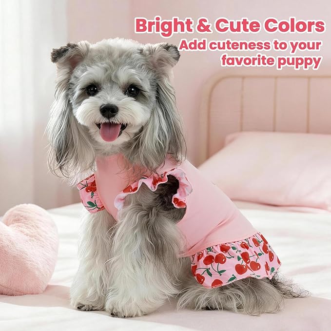 XPUDAC 4 Pack Cute Dog Dress for Small Dog, Floral Puppy Dress Sweet Girl Pet Skirt Outfits Colorful for Birthday Holiday Spring Summer Pet Clothes for Girls, S