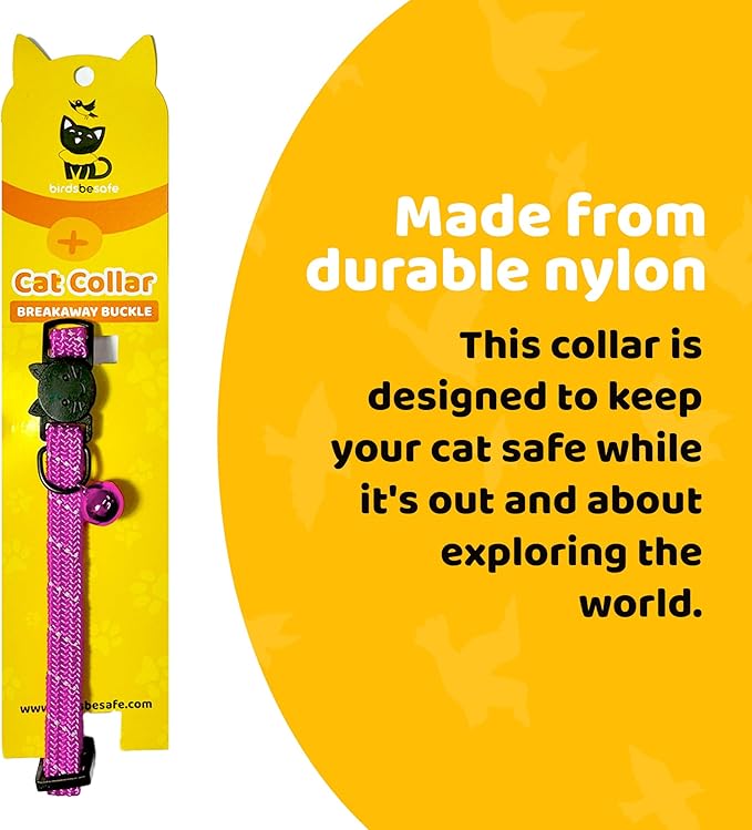 BirdsBeSafe® Break Away Cat Collar with Bell, Reflective Thread for Night Visibility, Comfortable Elastic Stretch Cat Collar to Protect Cat from Getting Stuck in The Garden.