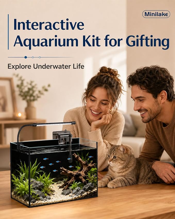 5 Gallon Glass Aquarium Starter Kit, Rimless Fish Tank | Complete Aquarium Kit with Adjustable LED Light, Filter, Lid & Mat for Betta Shrimp & Plants, Easy Setup and Maintenance