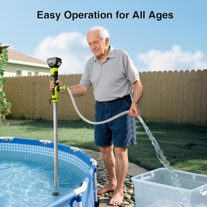 Taskstar Cordless Stick Water Transfer Pump, 2×4.0Ah Rechargeable Batteries | 720GPH High Flow, 32FT Max Lift, Portable Stick Body, Easy for Pool, Garden, Pond, Boat, RV, Rain Barrel Outdoor Draining