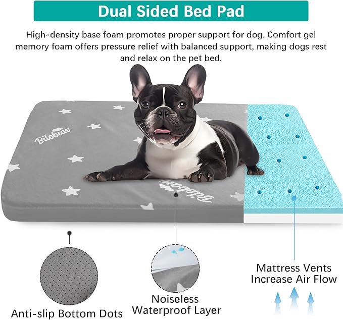 Waterproof Dog Bed for Large/Medium Dog, Memory Foam Orthopedic Dogs Beds & Furniture 38” x 26" x 1.5" for Large Sized Dogs with Anti-Slip & Washable Removable Cover, Soft Flannel Top Pet Beds, Grey