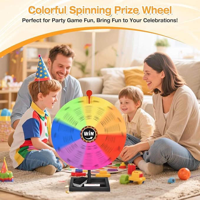 AugFir 18-inch Tabletop Prize Wheel, Prize Wheel Spinner with Stand & Storage Base, Featuring a Prize Wheel with 14 Customizable Color Sections. Suitable for Party Games, Family Games (Original)