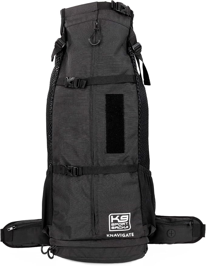 K9 Sport Sack Knavigate - X-Large, Midnight Black - Ideal for Dogs with 23-25” Back Length - Adjustable, Backpack-Style Carrier with Internal Frame & Padded Hip Belt