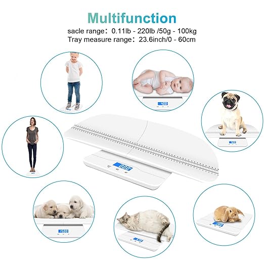 Digital Pet Scale, Baby Scale, with 3 Weighing Modes(kg/oz/lb), Max 220 lbs, Capacity with Precision up to 0.02lbs, White, Suitable for Infant, Puppies, Mom