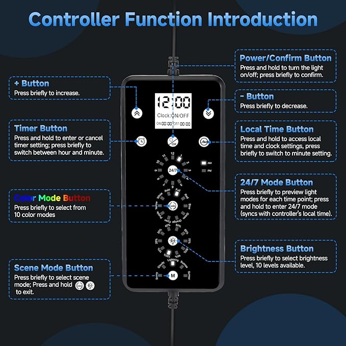 fishkeeper LED Aquarium Plant Light, 24/7 Full Spectrum Aquarium Light with 5 Nature Weather Mode, Auto On Off with Timer for 12-18 Inch Fish Tank, Adjustable Colors/Brightness with Memory Function