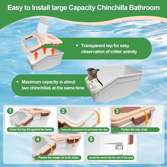 Large Chinchilla Sand Bath Container Kit Plastic Chinchillas Dust Bath House with Sand Cup and Sand Shovel Hamster Shower Room for Hedgehog Guinea Pig Squirrel and Other Small Animals（Pink）