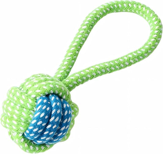 Natural Rope Knot Dog Chew Toy, Green and Blue, Durable Dental Toy for Small to Medium Breeds