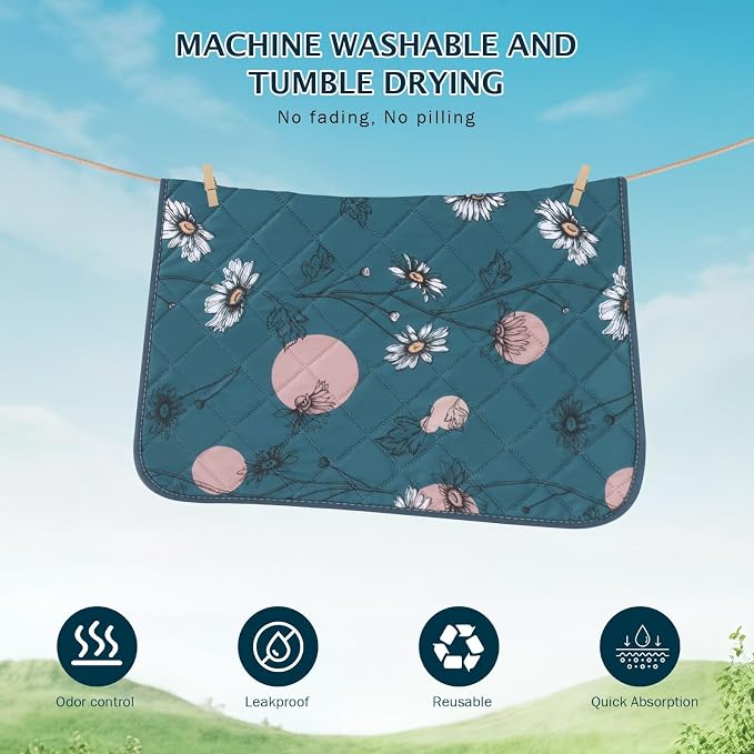 IEUUMLER Washable Pee Pads for Dogs, 2 Pack Non-Slip & Waterproof Pack Whelping Pad, Reusable Washable Puppy Potty Training Pad with Fast Absorbent for Playpen EU007 (Navy Blue Daisy, 42"X28"-2pcs)