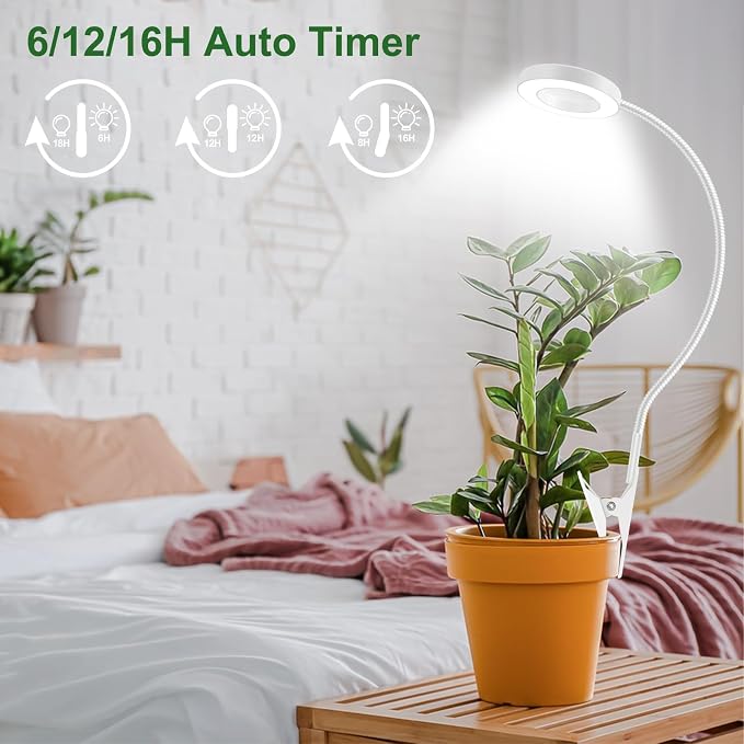 2 in 1 Plant Lights for Indoor Growing, 3 Colors Plant Grow Lights | 48 LEDs Full Spectrum Grow Lights for Indoor Plants with 360° Gooseneck, 6/12/16H Timer, 5 Brightness, White 1 Pack