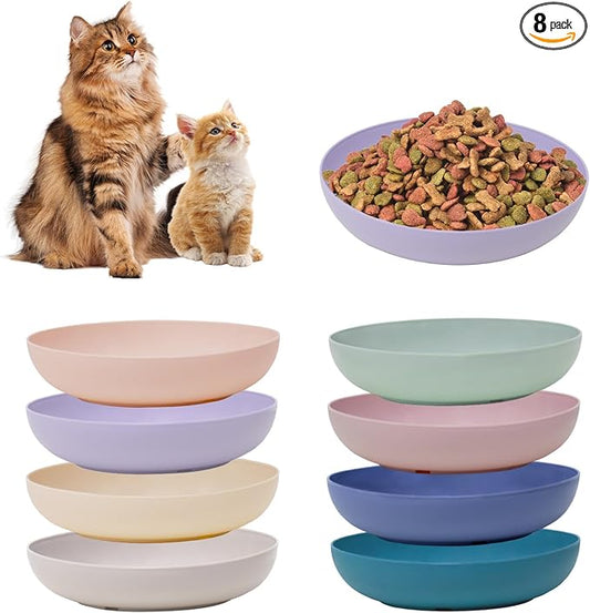 [8 Pack] Cat Dishes Whisker Friendly, Shallow Wide Pet Food and Water Bowl, Durable Wheat Straw Cat Bowls for Indoor Outdoor Cats