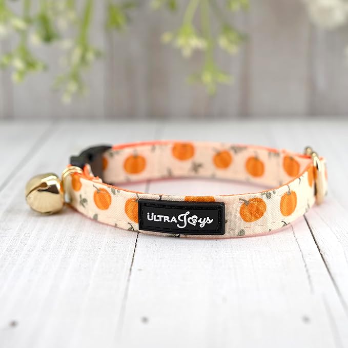 Ultra Joys Breakaway Cat Collar with Bells - Boy & Girl Kitten Collar - Pumpkin Small