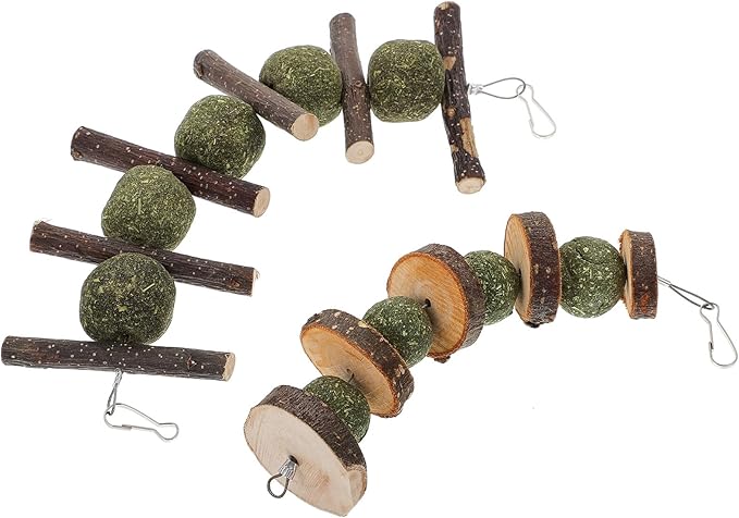 COHEALI 2 Pcs Apple Wood Pet Chewing Stick for Rabbits Hamsters and Small Animals Natural Grass and Wood Material for Healthy Dental Care and Nutritional Play