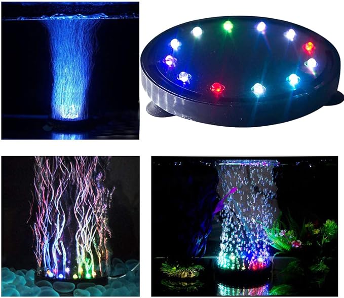 5 inch 12 LED Aquarium Bubble Light Air Stone, Fish Tank LED Air Bubbler Light Submersible Air Pump Bubble Stone Lamp for Turtle Fish Tank Decoration
