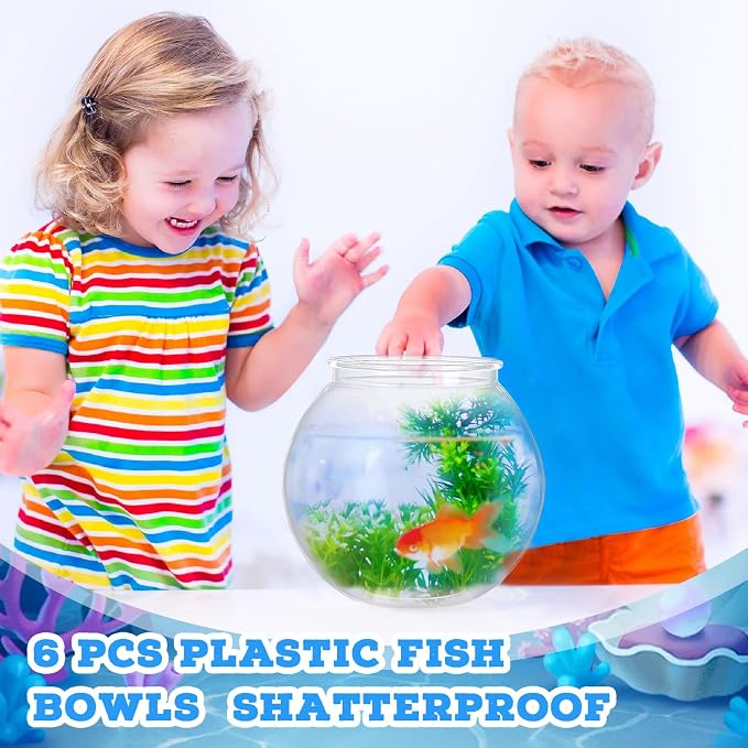 12 Pcs Fish Bowl Plastic Fish Tank Clear 100 oz Goldfish Bowl Multipurpose Round Desktop Aquarium Transparent for Home Office Goldfish Turtle Candy Party Favors, 7.09 x 6.3 Inch