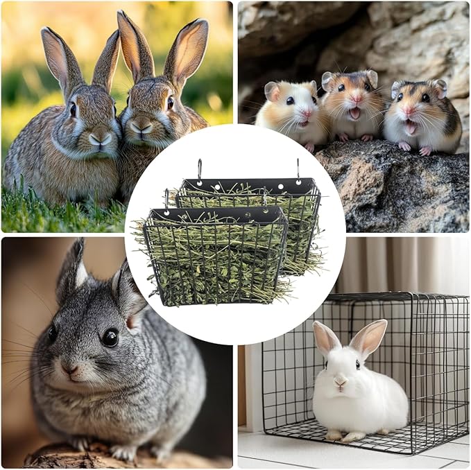 2PCS Rabbit Hay Feeder with Heavy-Duty Metal Frame Guinea Pig Hay Feeder for Rabbits， Bunny, Guinea Pigs, Chinchillas， 9.6x4.5x6.3 inch