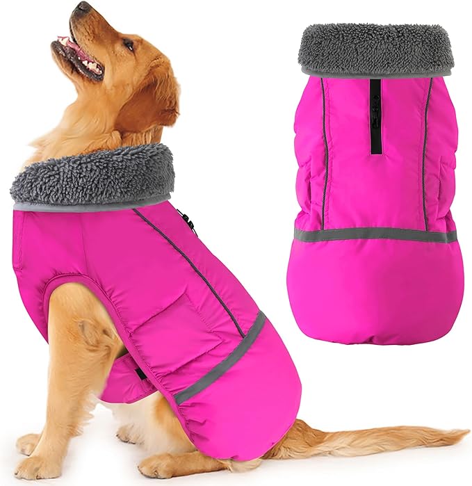 Dogcheer Warm Dog Coat, Christmas Dog Jacket Waterproof Puppy Winter Coat with Buckles, Reflective Adjustable Pet Snow Jacket Turtleneck Fleece Sweater for Small Medium Large Dogs - Pink, S