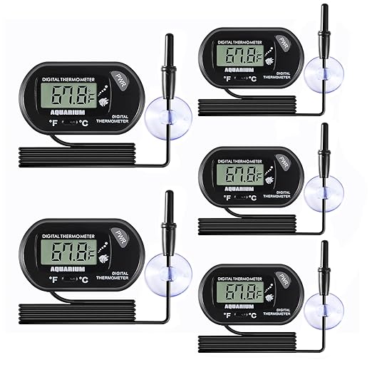 5pcs Aquarium Thermometer LCD Digital Fish Tank Thermometer with Water-Resistant Sensor Probe and Suction Cup for Turtle Incubators Terrarium Water Thermometer