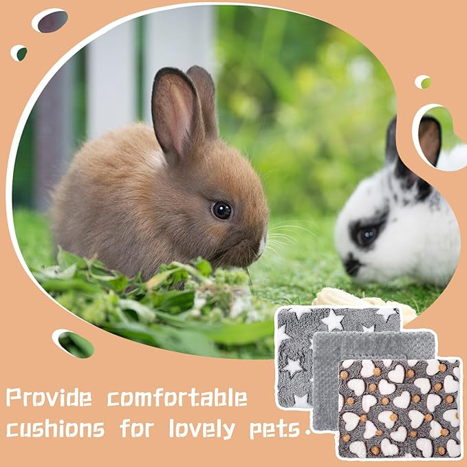 Jetec 3 Pcs Bunny Guinea Pig Beds Soft Bunny Mats Warm Guinea Pig Mat Small Animal Bed Pads Fleece Sleeping Pads for Indoor Rabbit Hamster Squirrel Hedgehog Chinchilla(Fleece,Pineapple Grid,Gray)