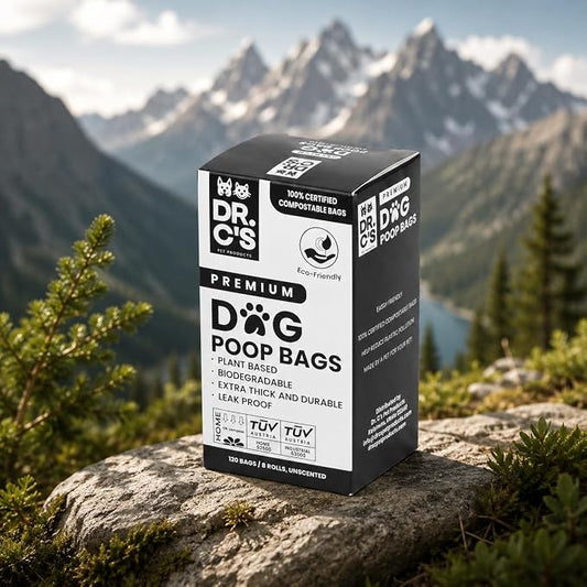 100% Certified Compostable Dog Poop Bags - Dr. C's Premium Dog Poop Bags - 120 Bags / 8 Rolls, Extra thick, Leak Proof, Unscented, Plant Based, Earth Friendly and USA Owned