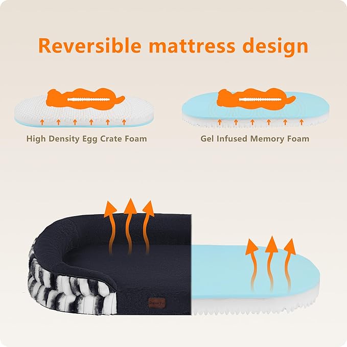 Dwanton Orthopedic Dog Bed for Medium Dogs with Gel Memory Foam, Waterproof Dog Sofa, Washable Pet Bed with Four Sided Bolster Cushion, Removable Cover & Non-Slip Bottom, 36", Tie-dye Gray