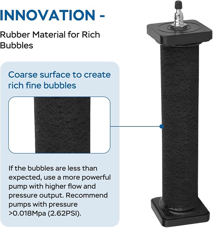 AquaMiracle New Innovative Rubber Air Stone | Air Bubbler | Oxygen Air Diffuser | for Pond Aerator | Pond Aeration | for Large Aquarium | 8”x1.52” | 1-Pack