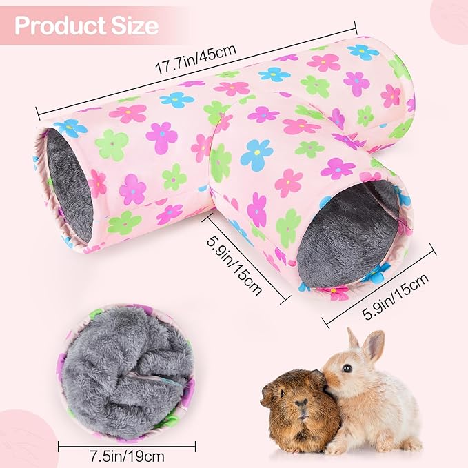 Glittme Guinea Pig Tunnel Washable Guinea Pigs Hideout Portable Rabbit Tunnels Soft Ferret Tunnel for Playing Resting Guinea Pig Accessories for Hedgehogs, Hamster, Apricot Flowers