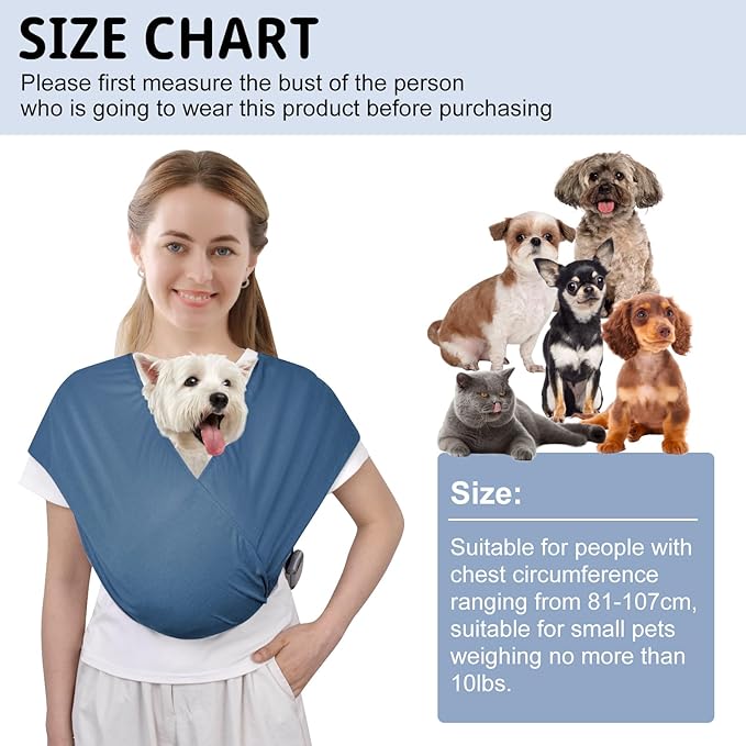 CUBY Swaddle Dog Sling Carrier for Small Dogs, Front Pet Sling Carrier Chest,Hands Free Adjustable Cat Sling Carrier Soft Cotton Reducing Pain Puppy Sling Carrier for Small Pet Up to 10lb (Blue)