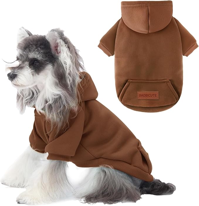 2 Pack Dog Hoodie Warm Hood Dog Sweater Cold Weather Small Dogs Sweatshirt Comfort Pet Clothes for Small Medium Dogs with Pockets (Coffee, S (Back: 9.45",Chest: 14.9", 3.5-5.8lbs))