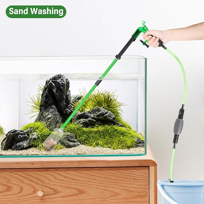 AQQA Aquarium Siphon Gravel Vacuum Fish Tank Cleaner kit,Stress Ball Python Water Changer,Extendable Length and Fixed On Fish Tank,Manually Water Changer Wash Sand L
