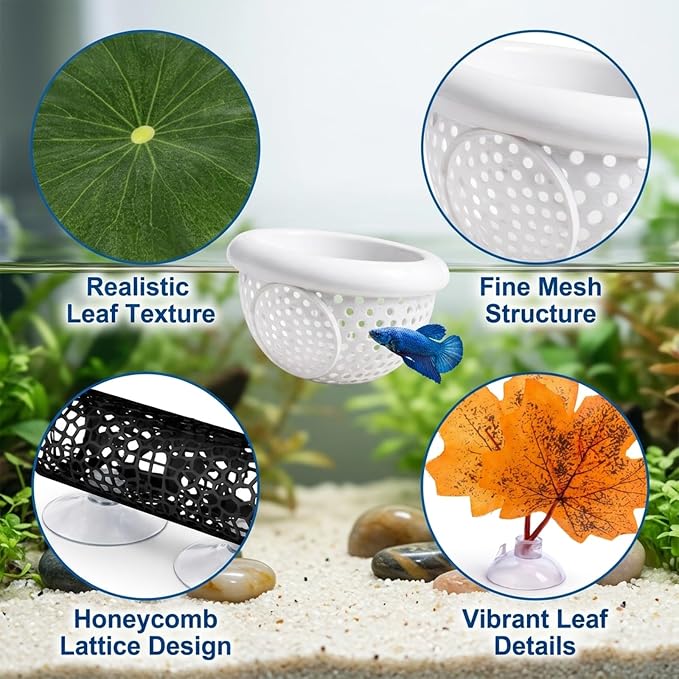 CZFDHP Betta Hammock, Floating Betta Hide, 6 PCS Fish Tank Decorations with Aquarium Plants, Betta Fish Tank Accessories for Resting and Hiding, Multi-Functional Play Spaces with Leaf Pads and Tunnel