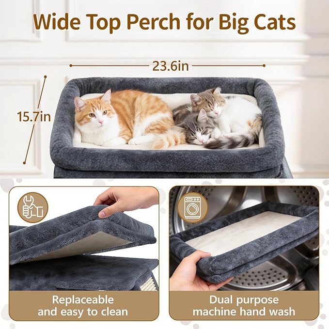 Cat Tree Tower Bed with Scratching Post for Indoor, Heavy Duty Small Stand House Condo for Large Cats & Kittens, Platform Perch Hideout Climb Rest Area, Modern Sturdy Furniture, Dark Gray