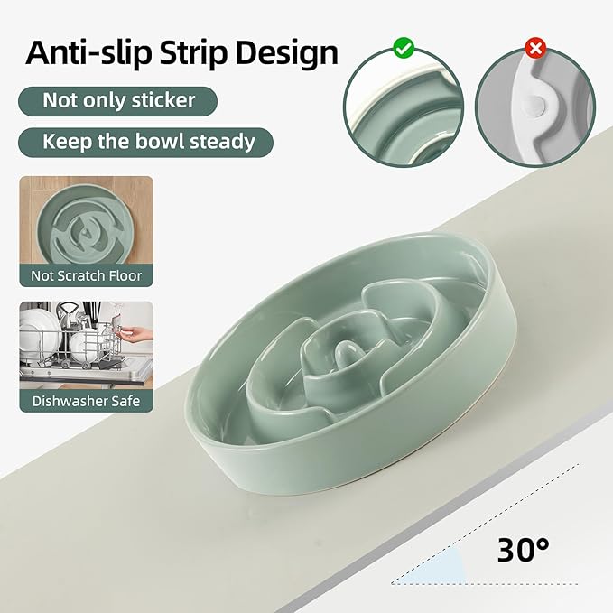 Havniva Ceramic 3.2 Cup Slow Feeder Dog Bowl for Large Dog, 9.5inch Puzzle Food Dish, Anti-Gulping, Stop Bloat, Preventing Choking (Single Bowl-Light Green)