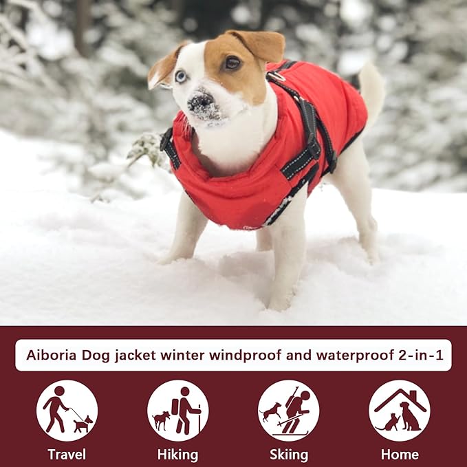 Aiboria Dog Coat for Winter Waterproof Dogs Jackets Windproof Fleece Dog Vest Harness Winter Warm Padded Pet Black 3XL