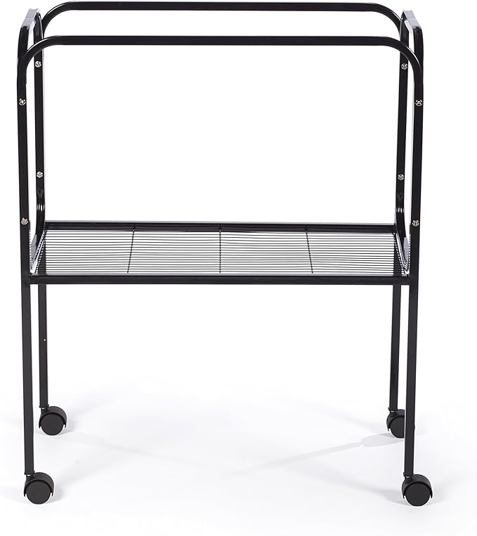 Prevue Pet Products Bird Cage Stand with Shelf - Medium Metal Cage Stand with Rolling Wheels, Bird Stands for Inside, Mid-Height Shelf for Cage Accessories, Toys, and Storage - Black