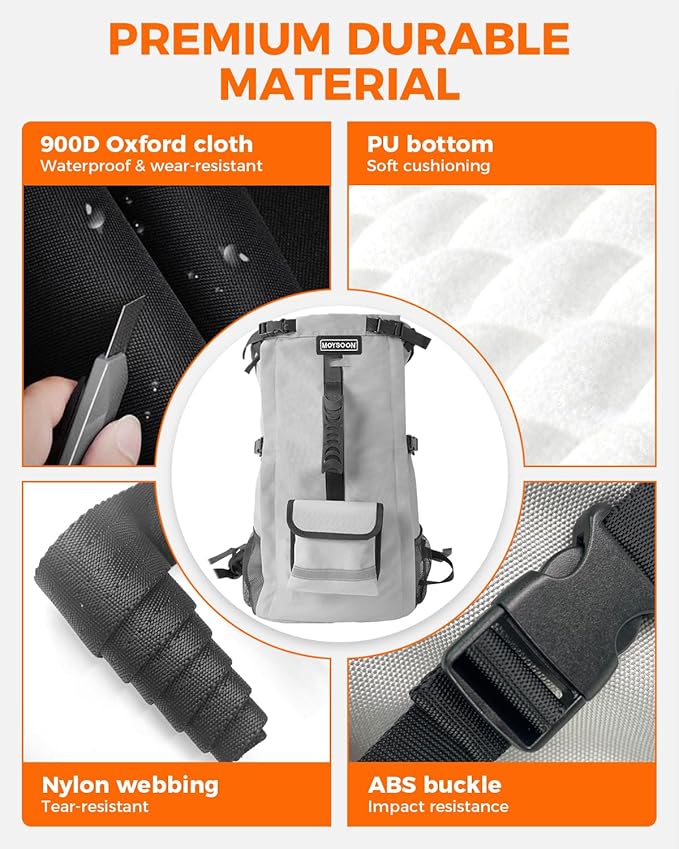 Dog Backpack Carrier for Small Dogs - 4-Layer Protection, Under 24 lb, Waterproof, Adjustable Dog Hiking Backpack with Storage Pockets, Reflective Strips, Non-Slip Handle for Travel - Grey