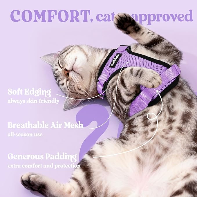 rabbitgoo Cat Harness and Leash for Walking, Escape Proof Soft Adjustable Vest Harnesses for Cats, Easy Control Breathable Reflective Strips Jacket, Light Purple, XS