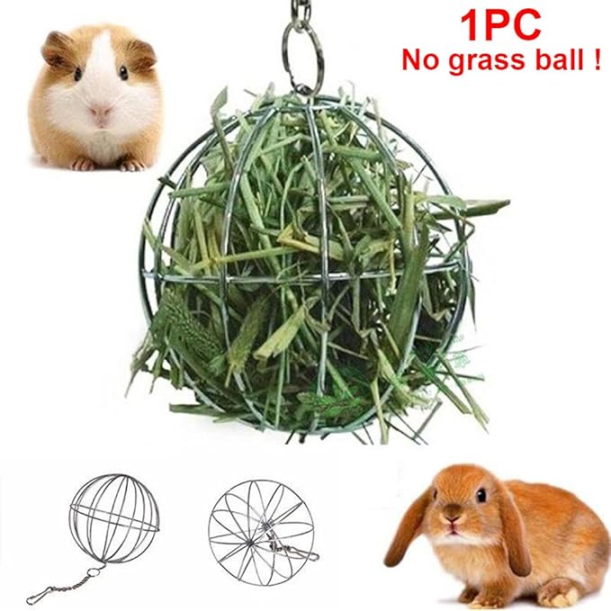 UXELY Metal Food-Ball, Guinea Pig Hay Feeder, 8/13cm Feed Ball for Rodents, Rabbit Grass Manger Holder Feeding Dispenser for Bunny, Stainless Steel Frame
