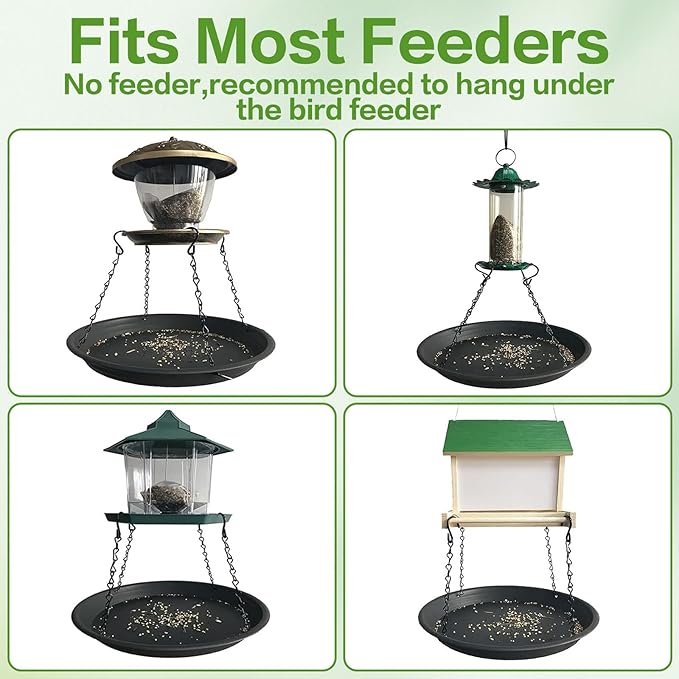 2 Sets 12.8" Bird Seed Catcher Tray Platform Bird Feeder BirdBath Large Hanging Tray Fits Seed Hoop Squirrel Feeder Bowl,Garden Patio,Wild Birds Viewing, Backyard, Birdfeeders Outside (Black)