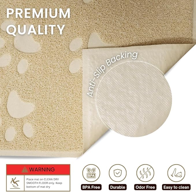 Andalus Small Cat Litter Mat, Pack of 1 - Waterproof, Non-Slip & Easy to Clean Cat Litter Box Mat for Extra Efficient Pet Litter-Trapping, Beige (15.75” X 11.75”)