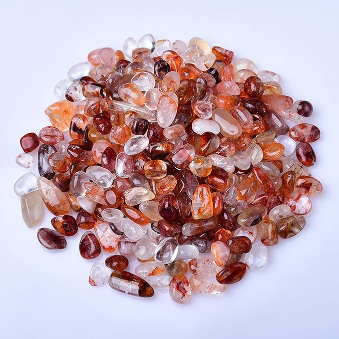 Erliway 100g Natural Red Hematoid Crystal Chips 7-9mm Tumbled Stones | Small Crushed Crystal Stone, Polished Crystals Chips for Fish Tank, Healing Tumbled Rocks for Reiki Jewelry Making Home Décor