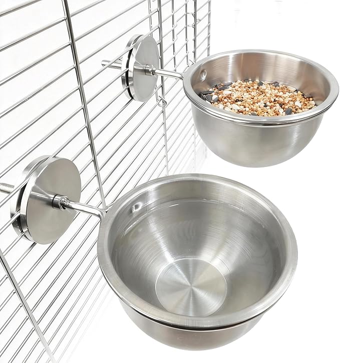 AOTU Dog Bowls Water Bowl for Dog Crate Cat Bowls Stainless Steel Food or Water Bowl with Clamp Holder No-Fall Design, Rust-Resistant, for Dogs, Cats, Hamster, Parrot, Bunny Small Animal Water Bowl