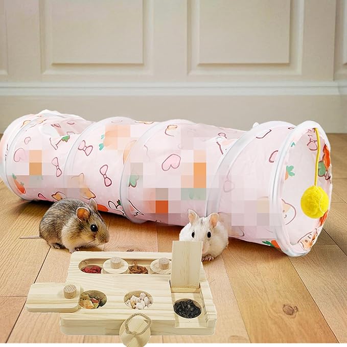 alfyng Guinea Pig Foraging Puzzle Toys, Wooden 6 in 1 Interactive Hamsters Feeder Toy, Rabbit Sniff n' Snack Treat Dispenser Funny Toys for Small Animal, Rabbits, Bunny, Chinchillas, Rats and Gerbils