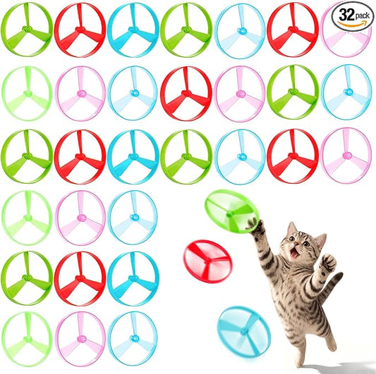 BABORUI Cat Toy Disc, 32Pcs Interactive Cat Fetch Toy Flying Discs, Flying Enrichment Toys for Indoor Bored Kittens & Adult Cats (32Pcs)