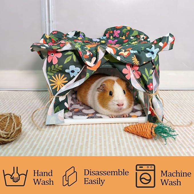 Guinea Pig Hideout Tent Guinea Pig Tunnel Bed House Cave Detachable Bunny Hiding Hut with Curtain for Chinchilla Ferret Hedgehog Hamster Cavy (Colorful)