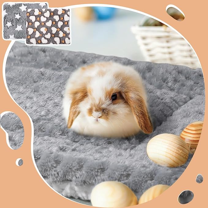 Jetec 3 Pcs Bunny Guinea Pig Beds Soft Bunny Mats Warm Guinea Pig Mat Small Animal Bed Pads Fleece Sleeping Pads for Indoor Rabbit Hamster Squirrel Hedgehog Chinchilla(Fleece,Pineapple Grid,Gray)
